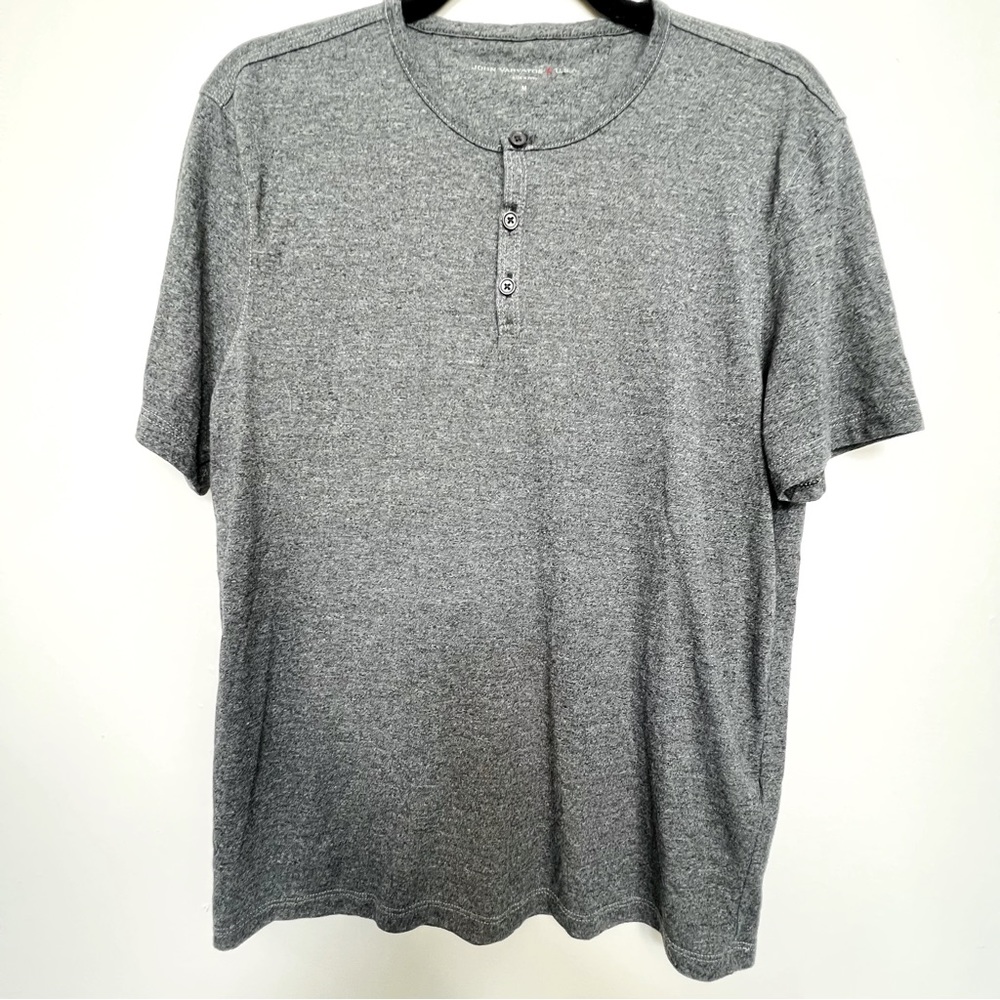 John Varvatos | Short Sleeve Henley Shirt  | Heather Gray | Size M